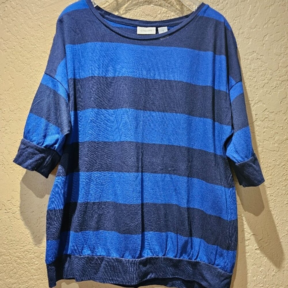 Chico Blue Breton Stripe 3/4 Sleeve Top Size 1 (S)